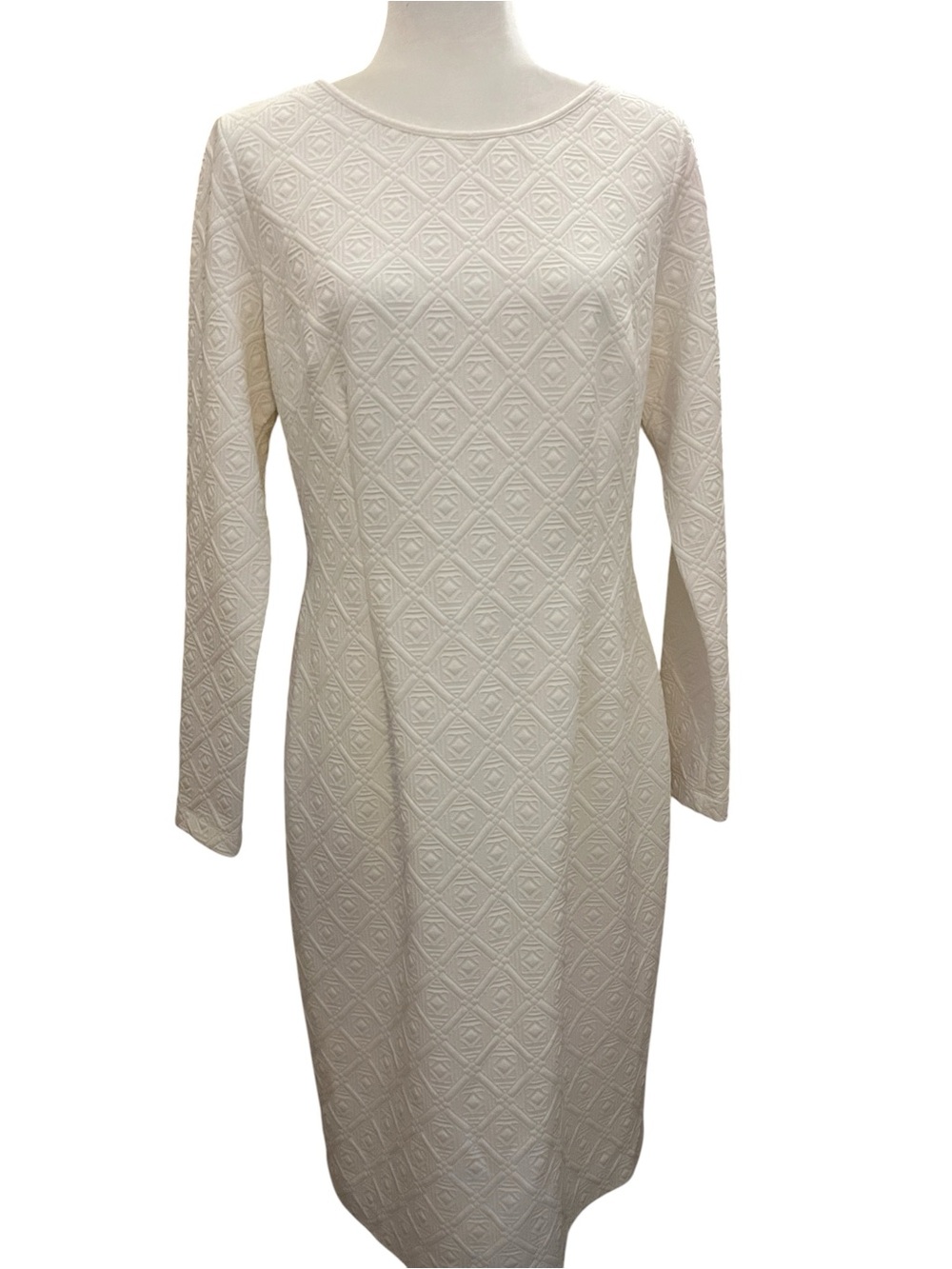 Betsey Johnson White Textured Long-Sleeve Sheath Dress Size 12